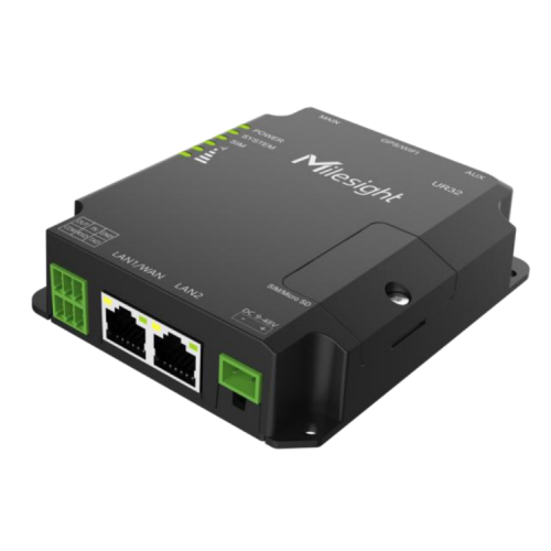 Routeur industriel noir avec ports Ethernet et antennes. Utilisé pour connecter des appareils à Internet dans des environnements difficiles.